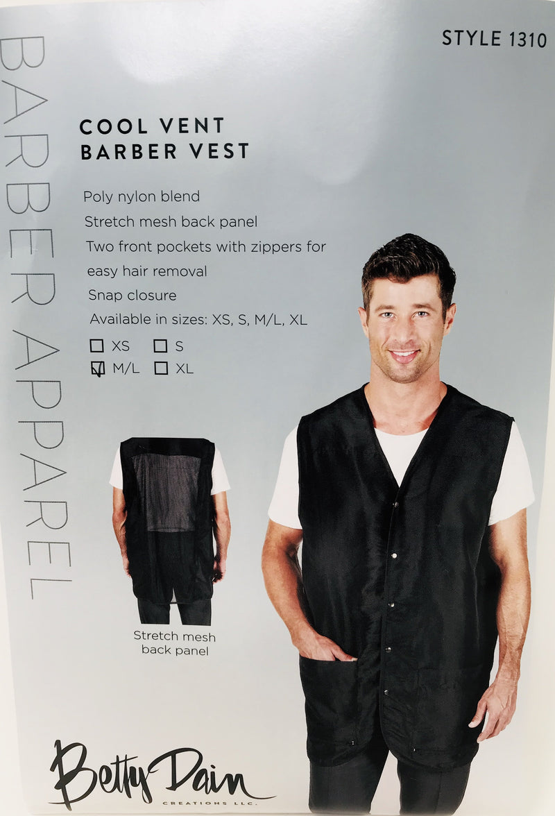 Betty Dain Cool vent Barber Vest  Black -7 sizes in stock 