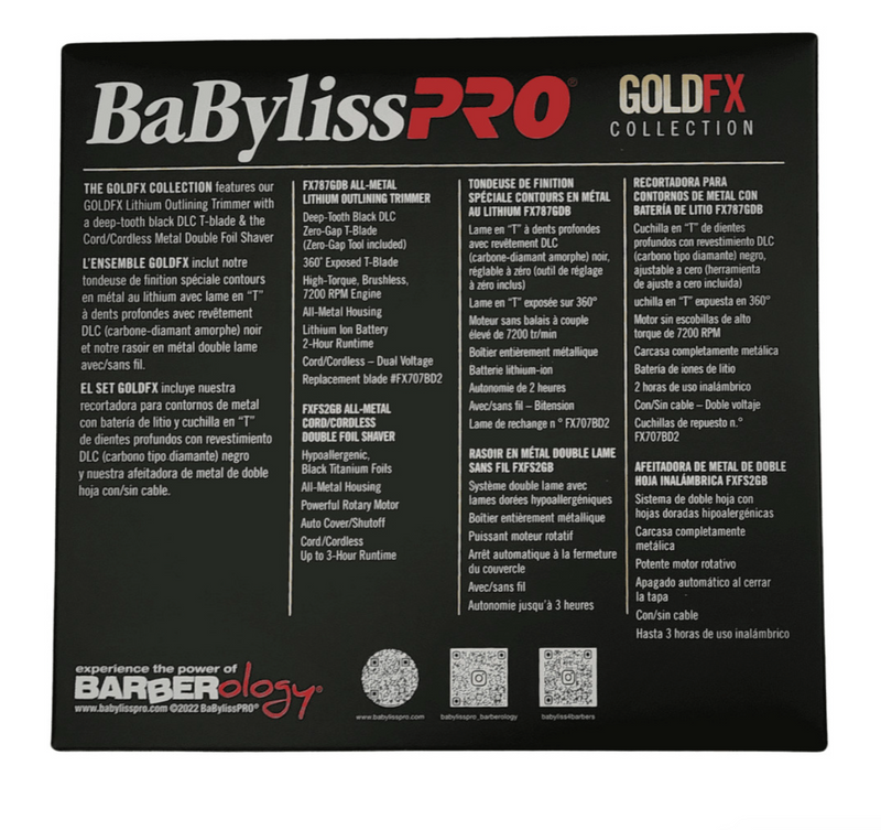 BaBylissPRO GoldFx Collection combo FXHOLPK2GN – The Classic Holiday Combo With Black DLC Blade on the Trimmer and Black Foil on the Shaver