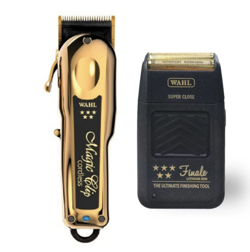 Wahl Pro 2pc Gold Limited Edition Combo – Gold Magic clip Cordless, Black Finale Shaver