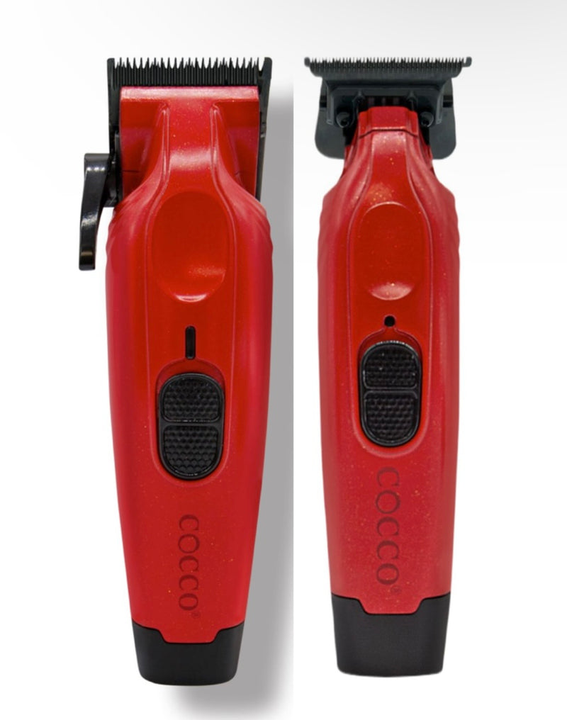 Cocco Hair Pro Hyper Veloce Clipper and Trimmer COMBO By IBS- Red