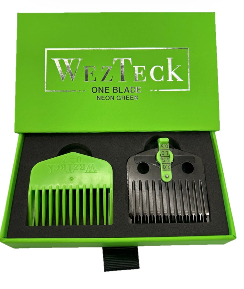 Wezteck one blade guard – made 2 fade – from #0 to #2 = (0 , 1/2 , 1 , 1-1/2 , 2) green