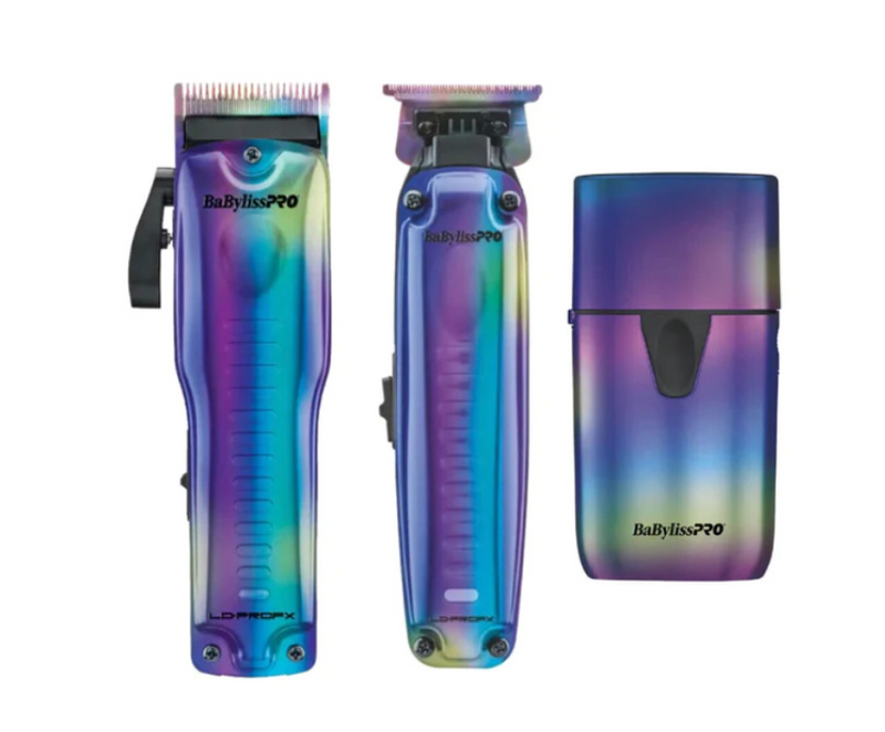 BABYLISSPRO 3pcs LO-PROFX LIMITED EDITION IRIDESCENT HIGH-PERFORMANCE CORDLESS LOW-PROFILE COMBO - CLIPPER #FX825RB ,TRIMMER #FX726RB, UV SHAVER SINGLE #FXLFS1RB