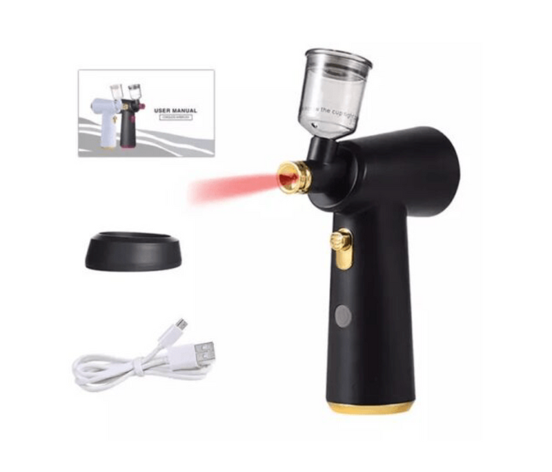 Cordless Airbrush Kit System Compressor 2nd Gen with extension cups – Black/Gold