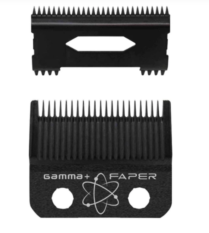 Gamma + REPLACEMENT FIXED BLACK FAPER CLIPPER BLADE WITH BLACK MOVING SLIM DEEP TOOTH CUTTER SET