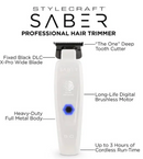 Stylecraft S|C saber professional hair trimmer with digital brushless motor – white SC421W