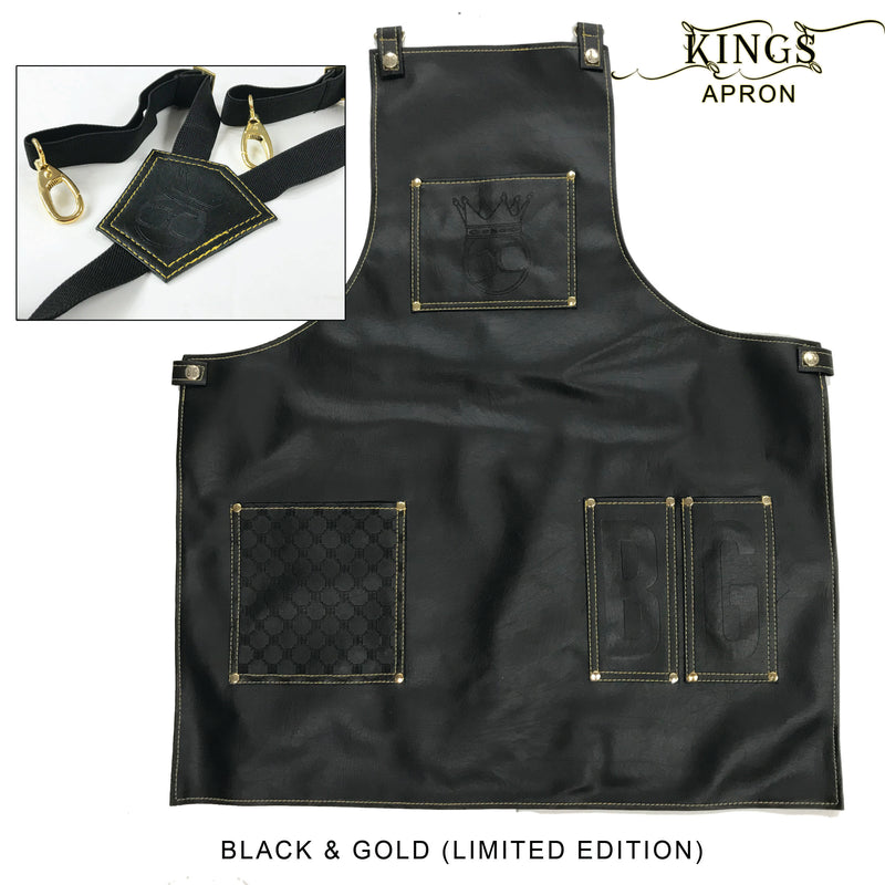 BarberGeeks Xl King’s Apron With Y-Strap – Black & gold stiches