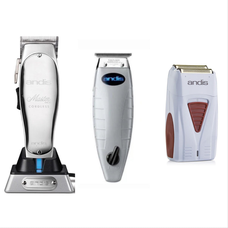 Andis 3pc Cordless Combo – Cordless Master, Cordless T-Outliner, Cordless Foil Shaver.