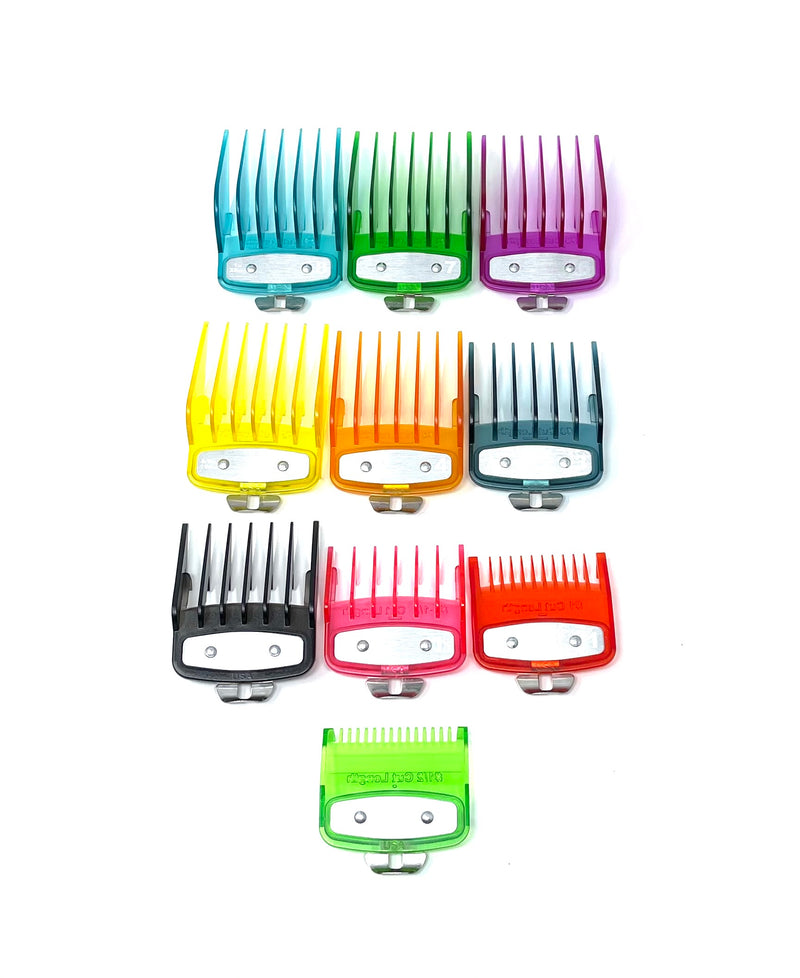 Colorful Clear Clipper guards set with metal clip -fits wahl and babyliss (1-8, 0.5, 1.5)