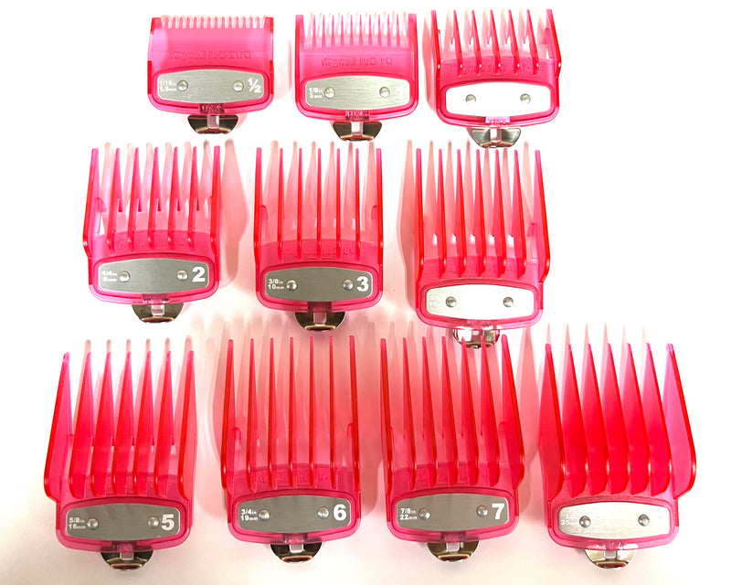 pink Clear Clipper premium guards set with metal clip – fits wahl and babyliss (1-8, 0.5, 1.5)