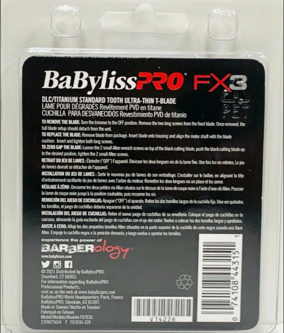 BaBylissPRO Fx3 Trimmer DLC Titanium Ultra-Thin Zero Gap Replacement Blade FX703G