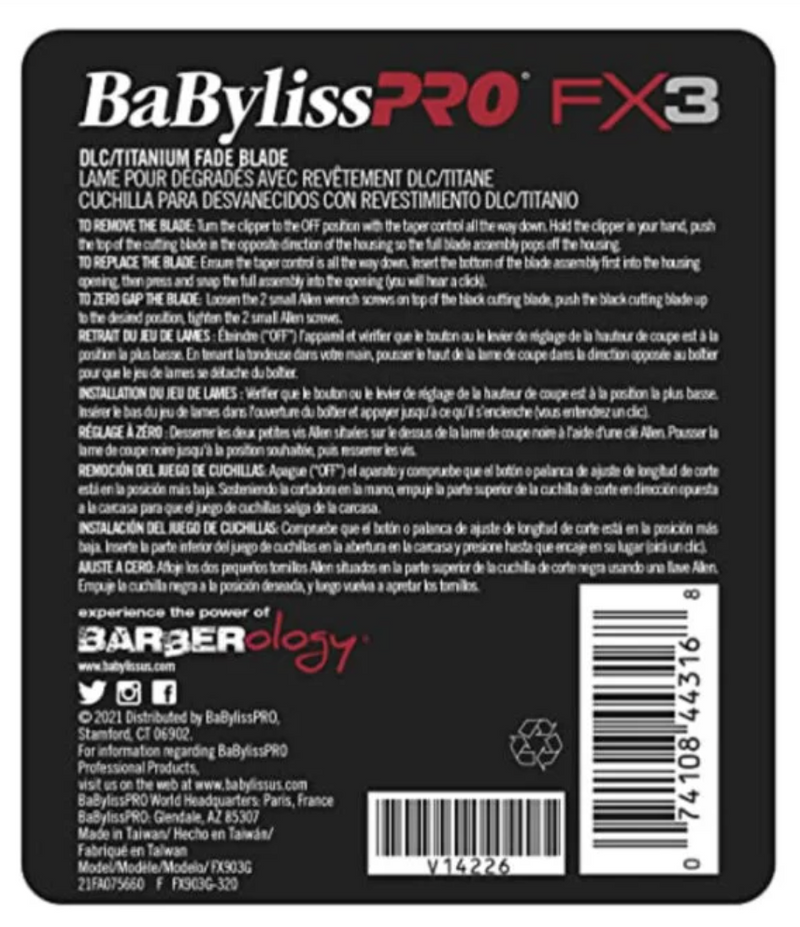 BaBylissPRO Replacement DLC/Titanium fx3 Clipper Fade Blade FX903G