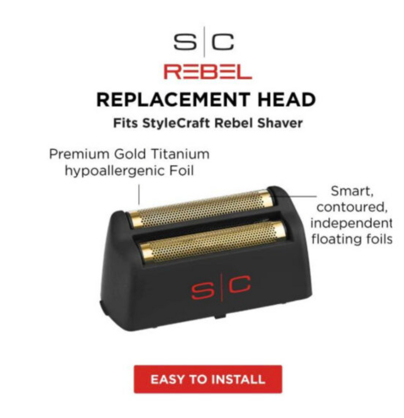 StyleCraft S|C Rebel Shaver Replacement Gold Titanium Foil Head Black SC515G