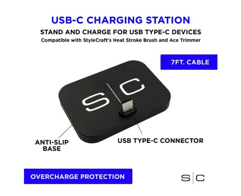 StyleCraft S|C USC-C Type Portable Charging Dock Stand For Hair Clippers, Trimmers, Shavers, & Most Type-C Phone Ports