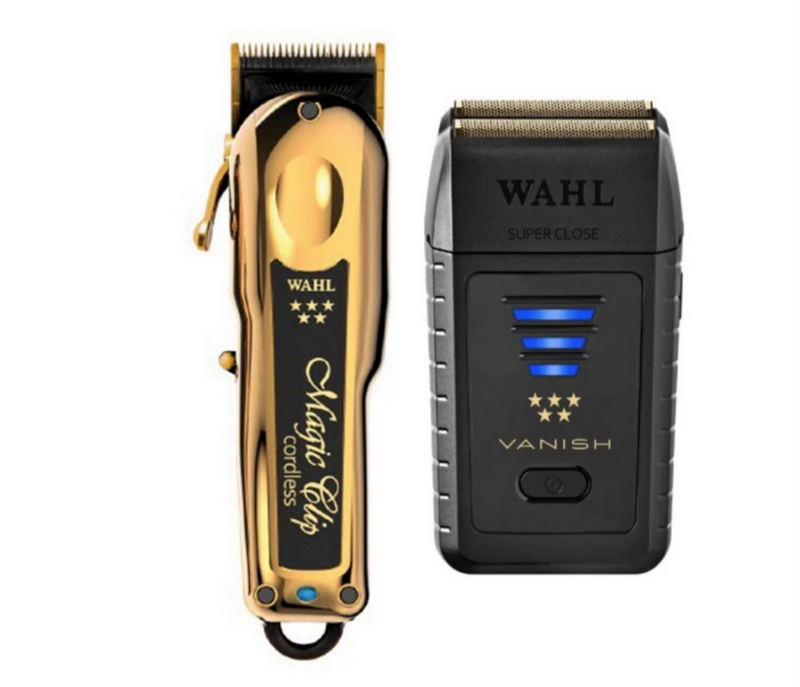 Wahl Pro 2pc Gold Limited Edition Combo  – Gold Magic clip Cordless, Black Vanish Shaver