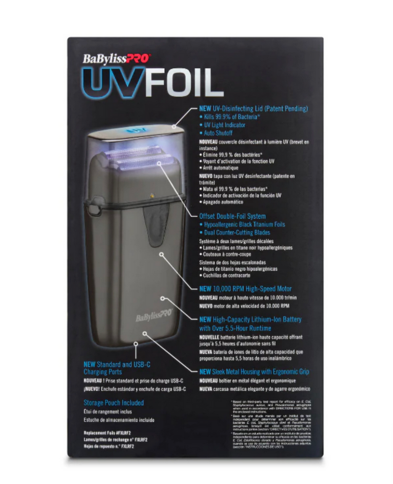 BaBylissPRO UVFOIL Disinfecting UV Metal Double Foil Cordless Shaver – kills 99.9% of bacteria – FXLFS2