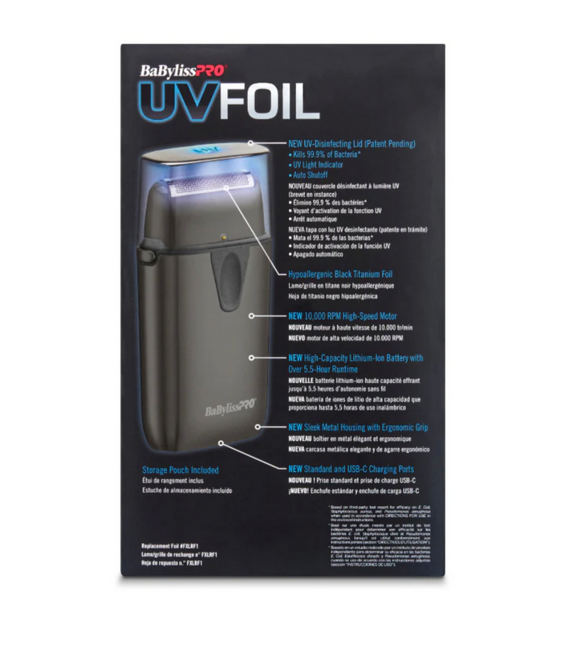 BaBylissPRO UVFOIL Disinfecting UV Metal Single Foil Cordless Shaver – kills 99.9% of bacteria – FXLFS1