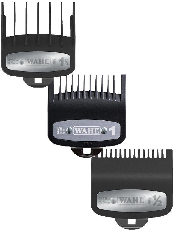 WAHL PREMIUM CUTTING GUIDE COMBS WITH METAL CLIP 3pcs 1/2, 1, 1-1/2